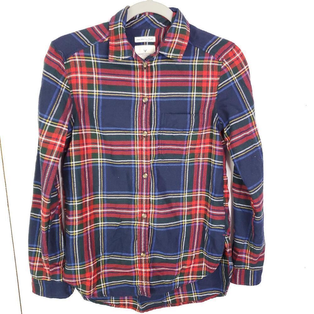 American Eagle Shirt Womens XS Ahhmazingly Soft Boyfriend Fit Flannel Comfy